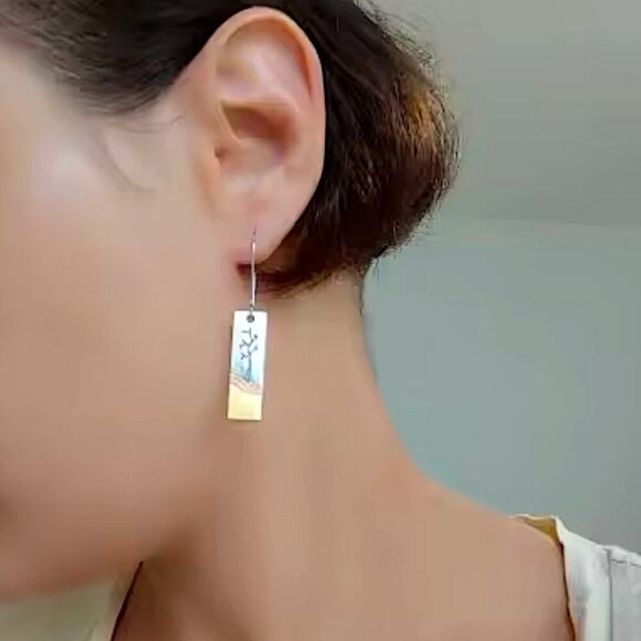 Dazzling Gold Silver Color Metal Geometry Square Leaf Dangle Earrings for Women - Picture 6 of 10